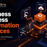 Business Process Automation Services illustration showing workflow optimization, AI integration, and digital business tools