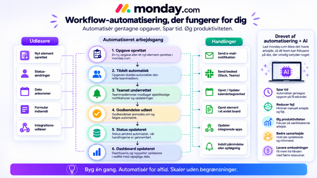 Diagram illustrating monday.com workflow automation and project management service features