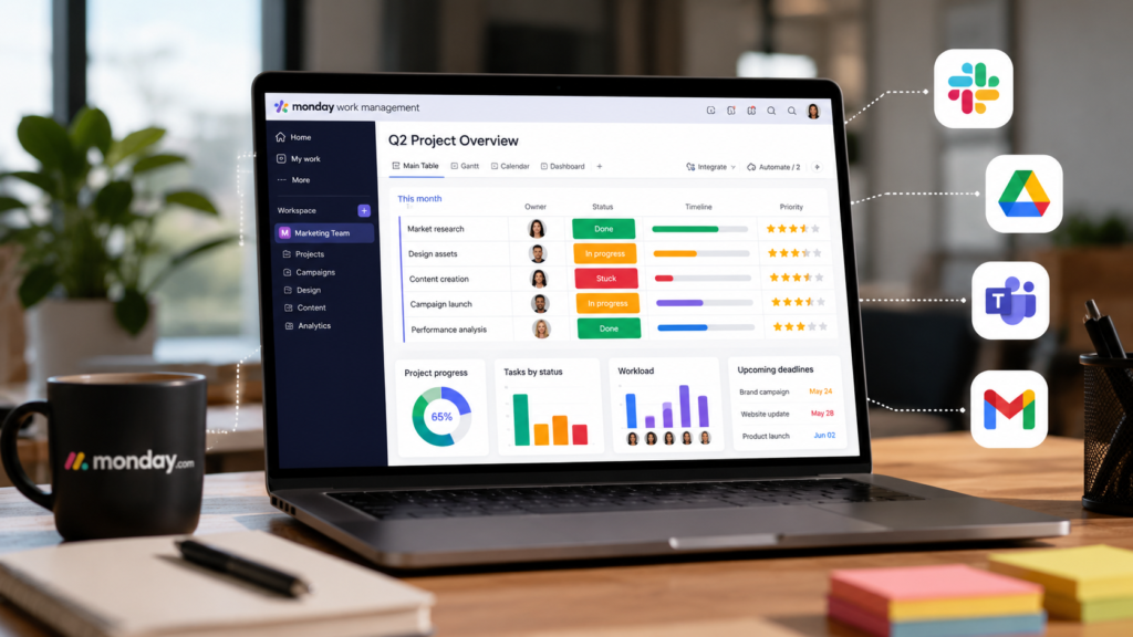 monday.com features and work management dashboard