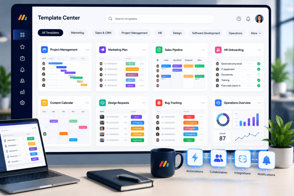 monday.com templates template center with pre-built project management boards