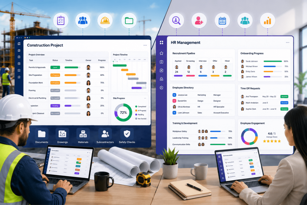 monday.com construction templates and HR templates for business workflow management