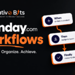 monday.com workflow automation diagram showing trigger and action blocks for business productivity