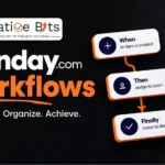 monday.com workflow automation diagram showing trigger and action blocks for business productivity
