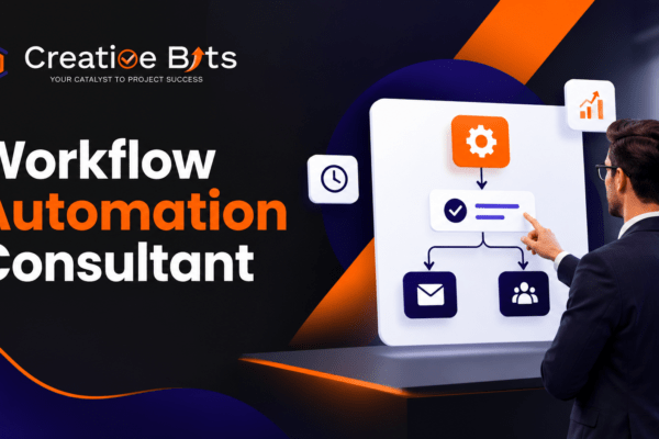 A professional analyzing integrated digital platforms, process flowcharts, and automated task connections