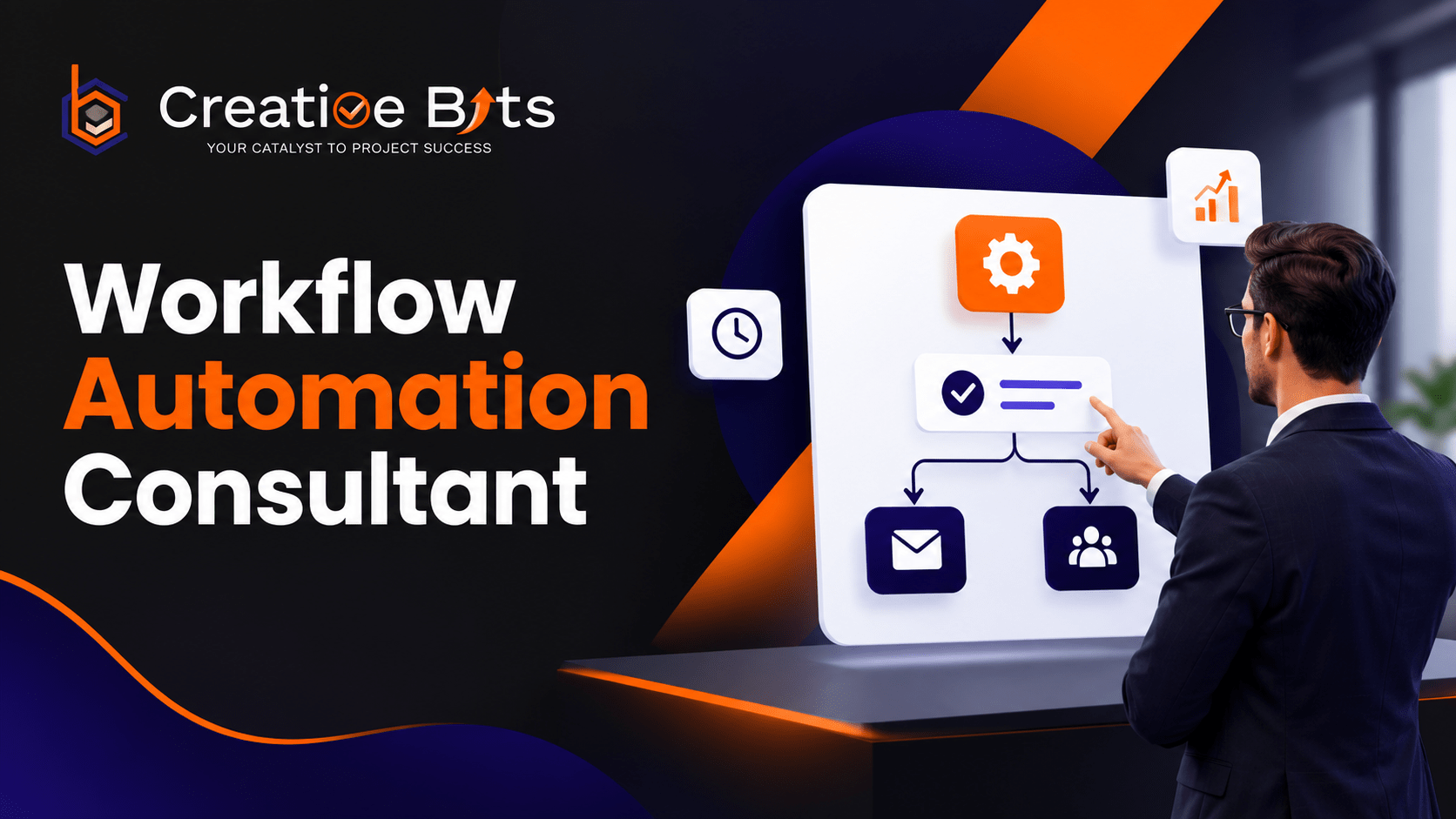 A professional analyzing integrated digital platforms, process flowcharts, and automated task connections