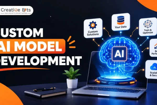 Custom AI model development for businesses featuring machine learning, data analysis, and model optimization.