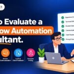 Infographic detailing a step-by-step process on how businesses can turn AI application development trends into results, including identifying AI trends, choosing the right solution, building, measuring, and scaling.