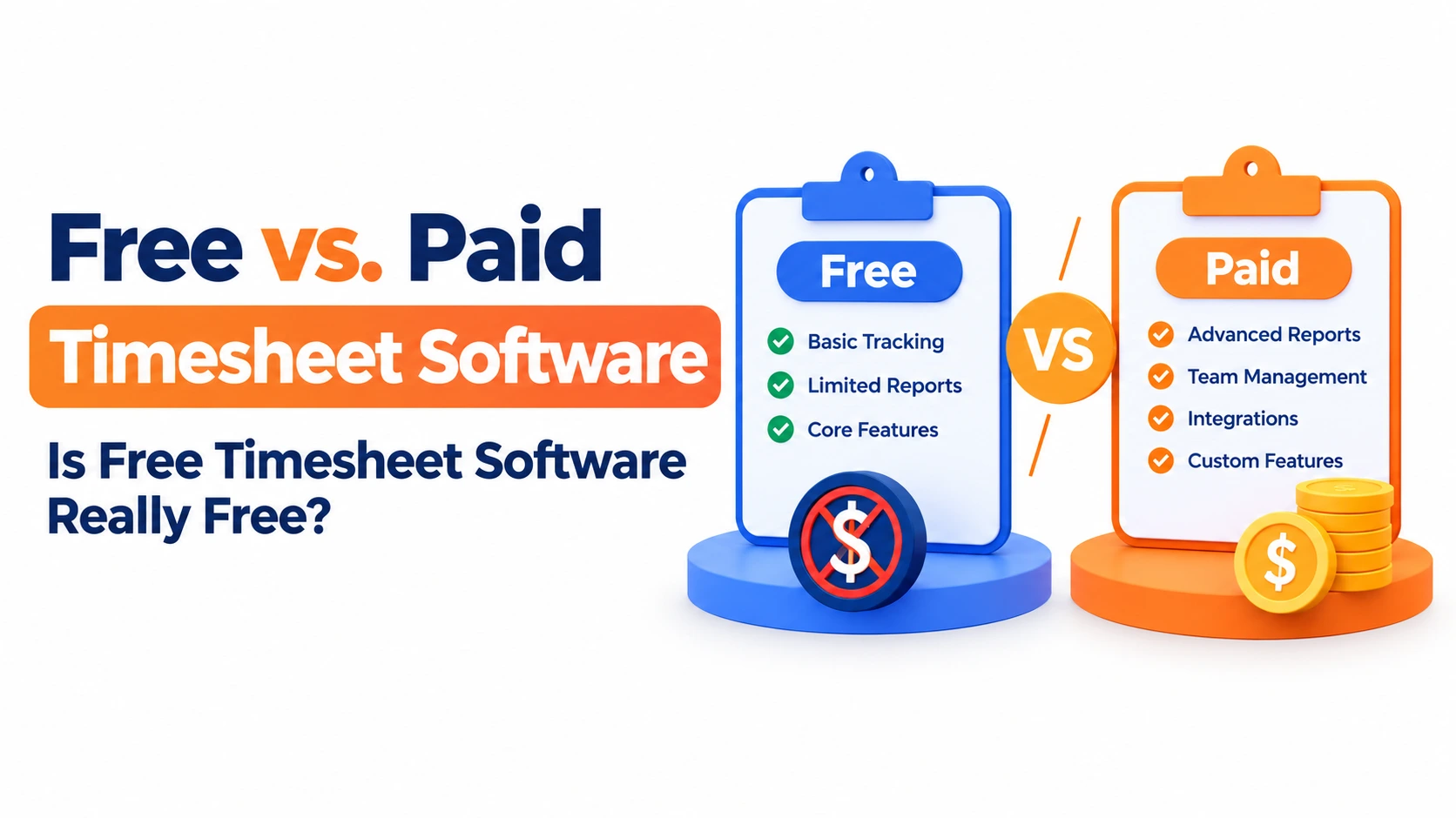 Comparison of free and paid timesheet software for small businesses, highlighting user limits, timesheet approvals, payroll integration, invoicing, reporting, and advanced features.